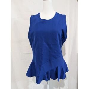 J.Crew Peplum Shirt Sleeveless Shell Women's Size Large Blue Ruffle Tank Top EUC